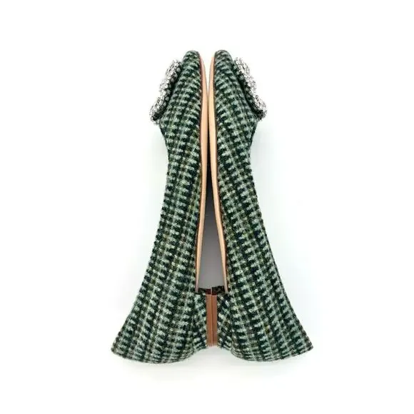 NIB Manolo Blahnik Hangisi Flat Wool Crystal Embellished Pointed Toe Shoes 37 - Picture 5 of 12